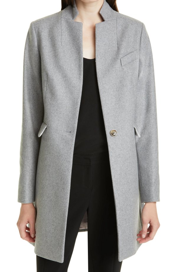 Straight Tailored Wool & Cashmere Blend Coat