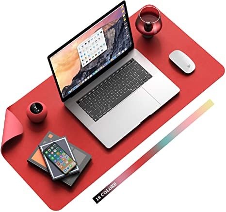 Non-Slip Desk Pad, Waterproof PVC Leather Desk Table Protector, Ultra Thin Large Mouse Pad, Easy Clean Laptop Desk Writing Mat for Office Work/Home/Decor(Bright Red, 31.5" x 15.7")