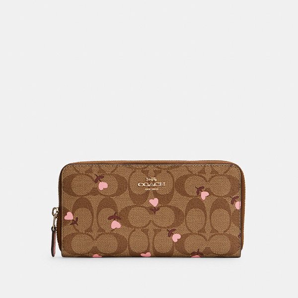 Accordion Zip Wallet in Signature Canvas With Heart Floral Print
