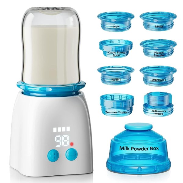 Bottle Warmer, Portable Bottle Warmer with 8 Adapters, Cordless Travel Bottle Warmer with 5 Accurate Temperature Control, Rechargeable Baby Bottle Warmer for Breastmilk or Formula
