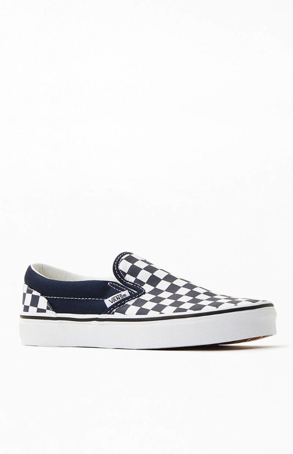 Kids Navy & White Checker Classic Slip-On Shoes | PacSun
