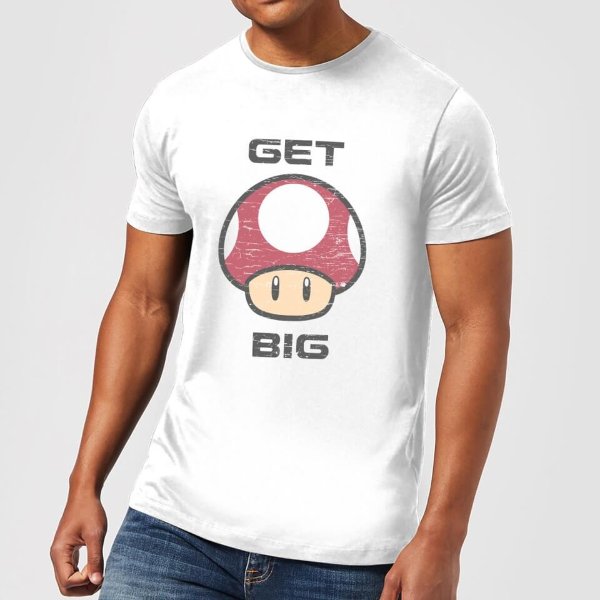 Super Mario Get Big Mushroom Men's White T-Shirt