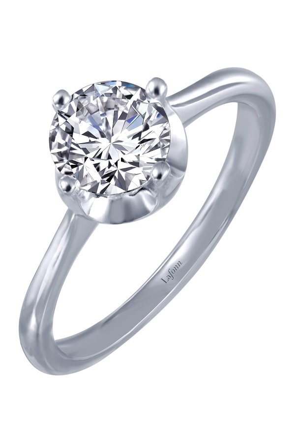 Platinum Plated Sterling Silver Round Cut Simulated Diamond Solitaire Engagement Ring