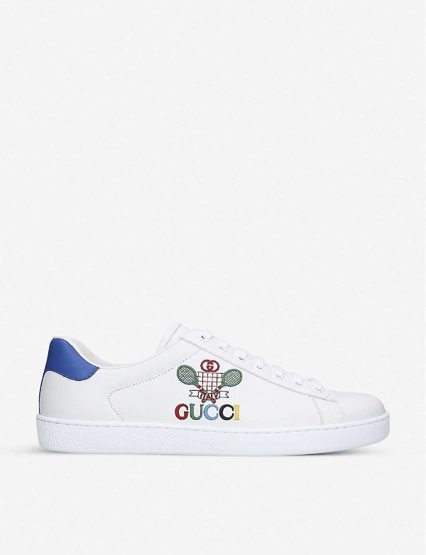 New Ace tennis-embroidered leather low-top trainers