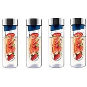 Flavour-It 20 oz Glass Water Bottles with Fruit Infuser, 4/Pack
