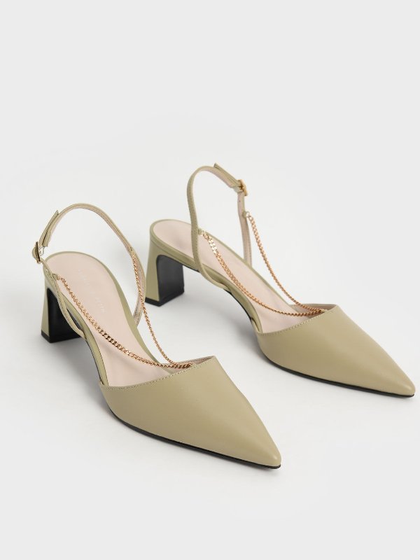 Sage Green Chain Strap Pumps | CHARLES &amp; KEITH