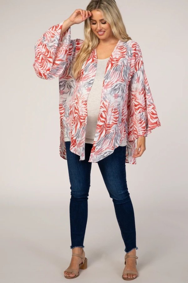 Red Tropical Print Maternity Cover Up