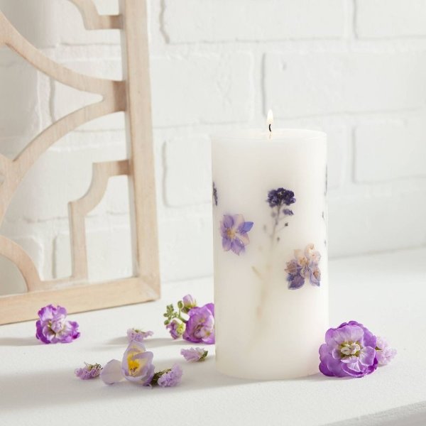 Botanical Pillar Candle Wild Violet and Sweetgrass Purple 