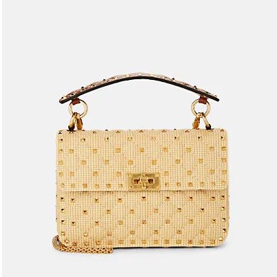 Rockstud Spike Medium Raffia Shoulder Bag