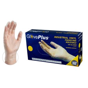 Ammex GlovePlus Industrial Clear Vinyl Gloves, Box of 100