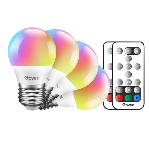 Govee Color Changing Light Bulb, Dimmable LED Bulb with Remote Control, 3W Low Wattage LED Bulbs, RGBW LED Bulbs for Home (4 Pack)