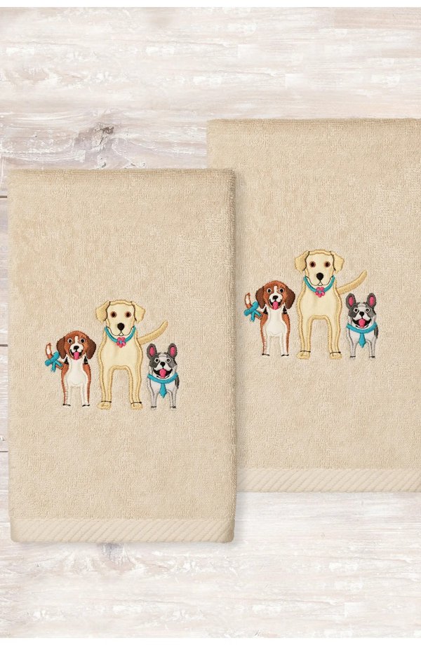 Dogs - Embroidered Luxury Turkish Cotton Hand Towels - Set of 2