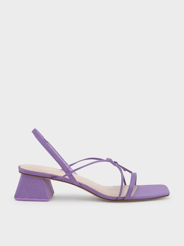 Purple Strappy Bow Textured Slingback Sandals | CHARLES &amp; KEITH