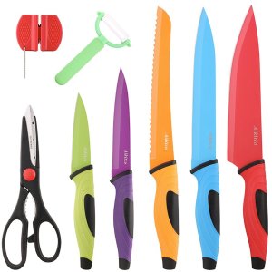 Kitchen Knife, Aikitco 8-Piece Color Knife Set- Includes 5 Cooking Knifes with 3 Bonus Gift