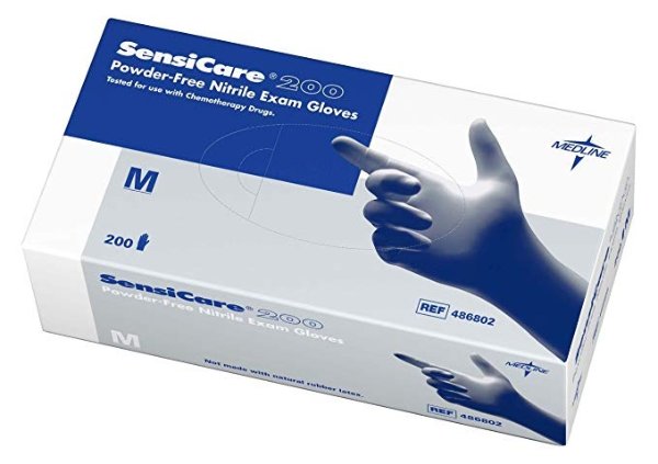 SensiCare 200 Nitrile Exam Gloves, Disposable, Powder-Free, Blue, Medium, Box of 200