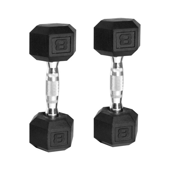 Barbell, 8lb Coated Rubber Hex Dumbbell, Pair