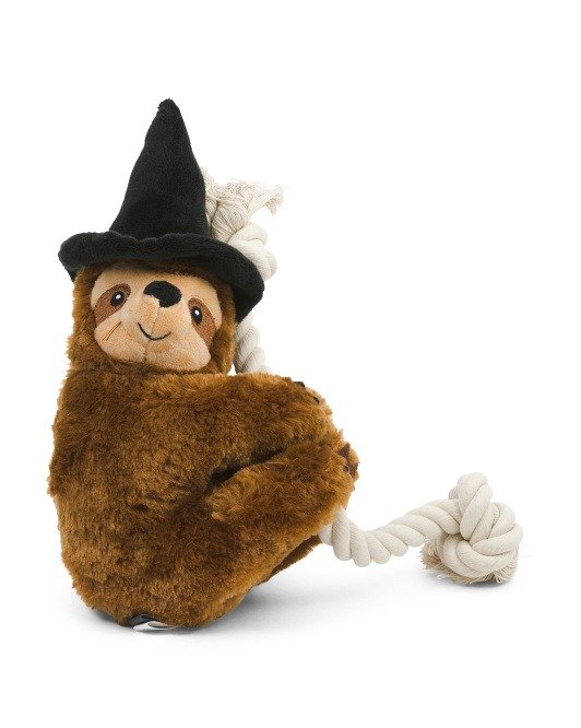 Witchy Sloth On A Rope Plush Dog Toy