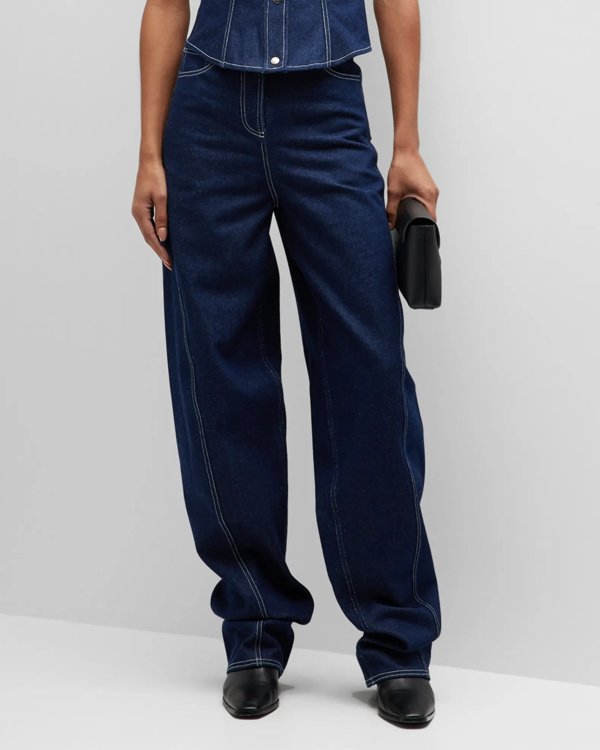 Belted Straight Denim Trousers