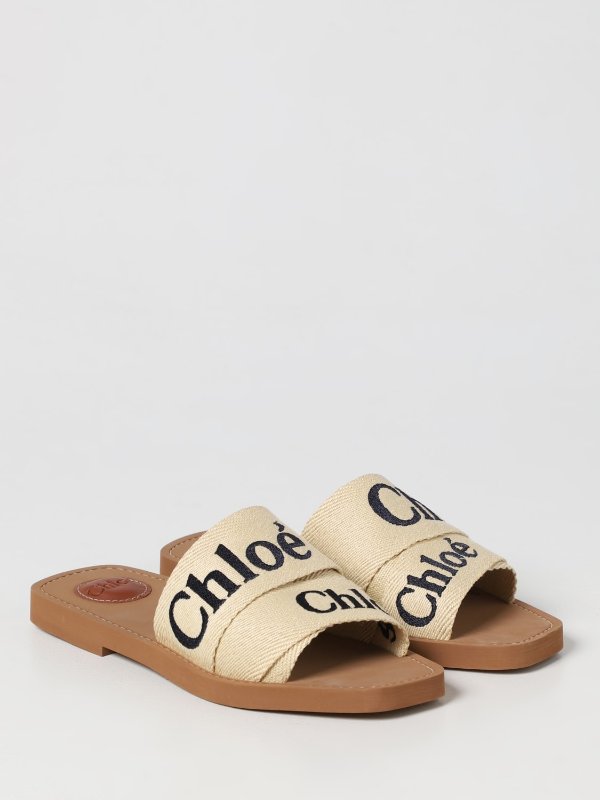 : Woody sandals in canvas with embroidered logo - Brown |flat sandals C23U188EF online at GIGLIO.COM