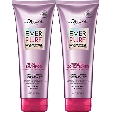 L'Oreal Paris EverPure Moisture Sulfate Free Shampoo and Conditioner with Rosemary Botanical, for Dry Hair, Color Treated Hair, 1 kit , 11 fl. Oz