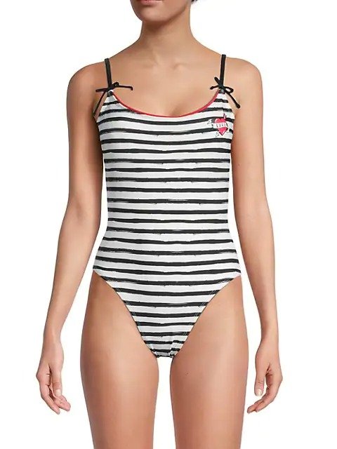 Bow French Striped One-Piece Swimsuit