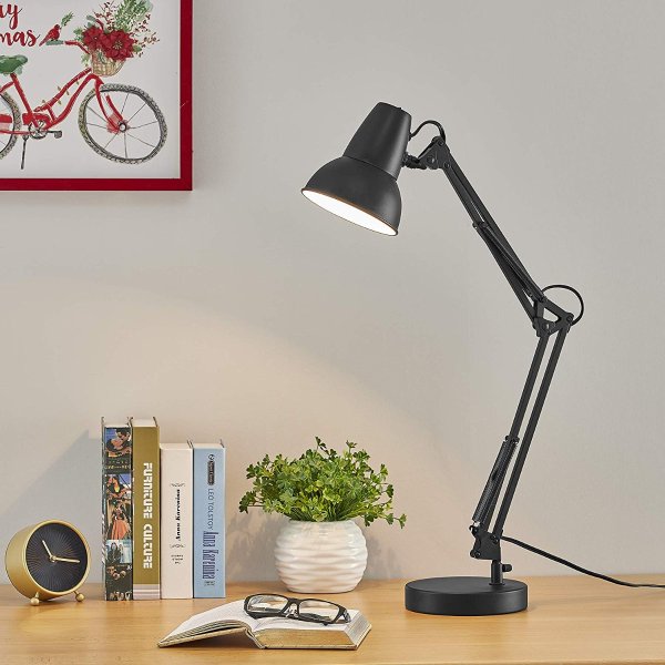 LS-T273-BK Ethan Black Table Lamp with Flex Boom Arm, Mid Century Modern Style, Base