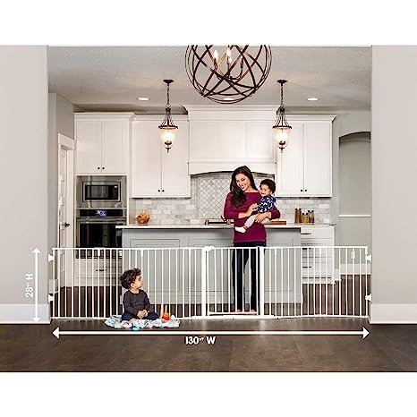 130-Inch Super Wide Adjustable Baby Gate and Play Yard, 2-in-1, Bonus Kit, Includes 4 Pack of Wall Mounts(Pack of 1)