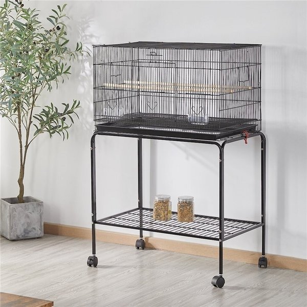 YAHEETECH Rolling Stand Extra Space Wood Perches Bird Cage, Black - Chewy.com