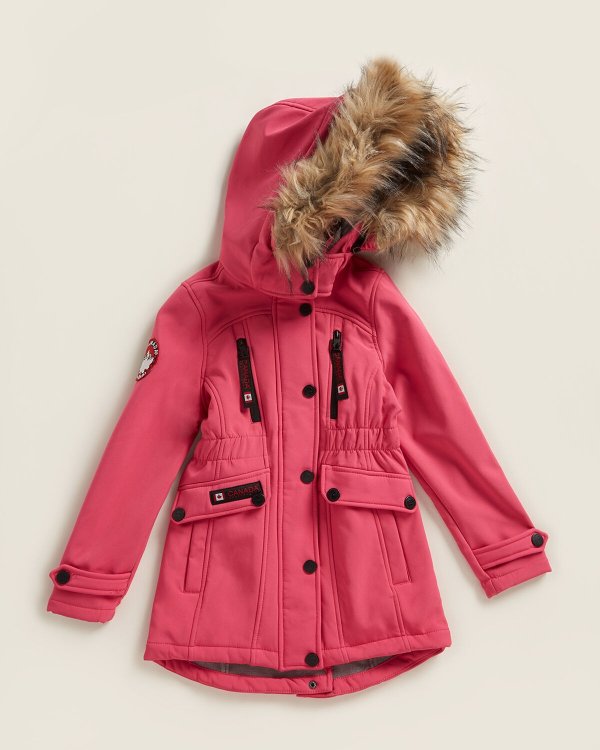 (Girls) Fuchsia Faux Fur-Trimmed Softshell Jacket
