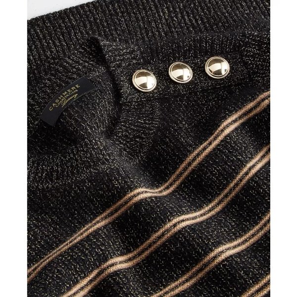 Women's 100% Cashmere Metallic Stripe Sweater, Created for Macy's