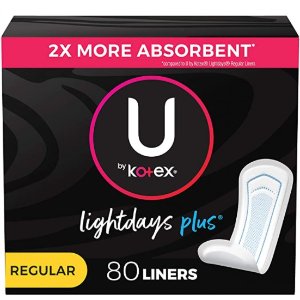 U by Kotex Lightdays Plus Panty Liners, Regular Length, Unscented, 80 Count