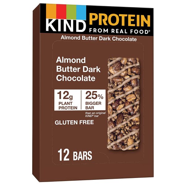 Protein Bars, Almond Butter Dark Chocolate, Gluten Free, 12g Protein, 1.76 Ounce (12 Count (Pack of 1))