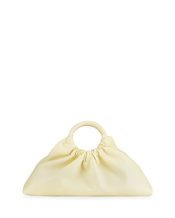 Trapeze Ruched Faux-Leather Top-Handle Bag