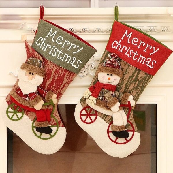 2020 2021 Christmas Socks New Ornaments Linen Large Christmas Socks Gift Bag Candy Socks Decoration Ornament