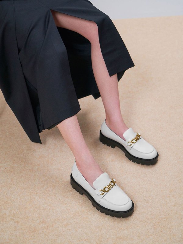 White Metallic Accent Chunky Loafers