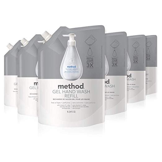 Method Gel Hand Soap Refill, Free + Clear, 34 Fl Oz (Pack of 6)