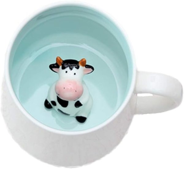 Coffee Mug Cartoon Animal Ceramic Cup Christmas Birthday Gift for Kids Boys Girls Cow