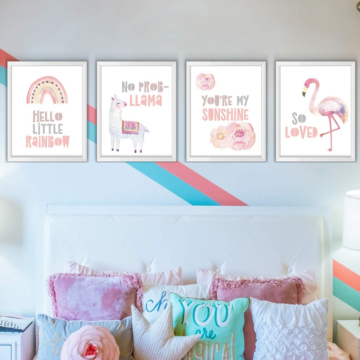 粉色女孩儿主题墙面装饰海报4张，不含相框