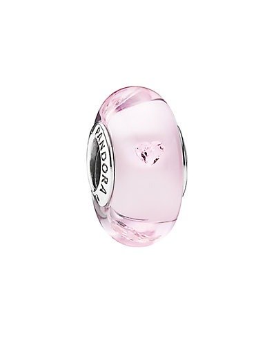 Silver CZ Murano Glass Pink Hearts Charm