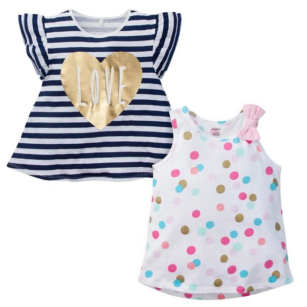 ® 2-Pack Infant & Toddler Girls Love & Glitter Dots Fashion Tops
