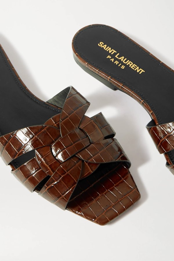 Tribute woven croc-effect leather sandals