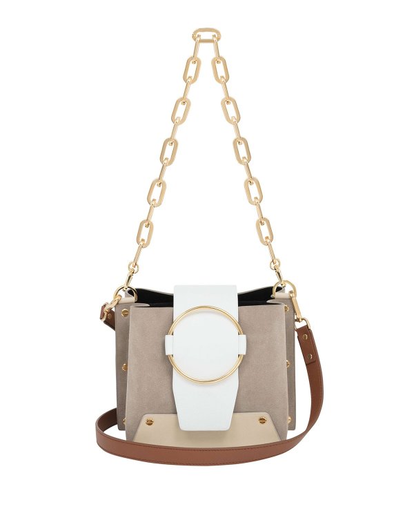 Delila Leather/Suede Ring Bucket Bag