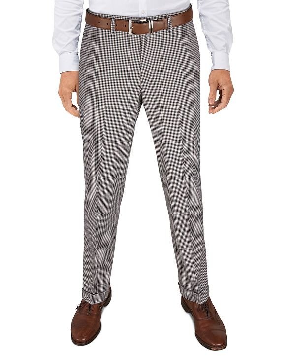 Men's Slim-Fit Cropped Stretch Plaid Dress Pants, Created for Macy's