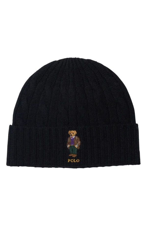 Heritage Bear Cable Knit Wool & Cashmere Beanie