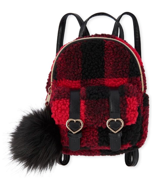 Girls Buffalo Plaid Faux Fur Mini Backpack