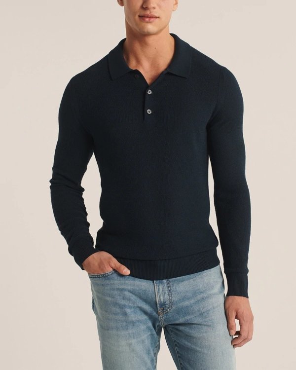 Mens Long-Sleeve Sweater Polo | Mens Select Styles on Sale | Abercrombie.com