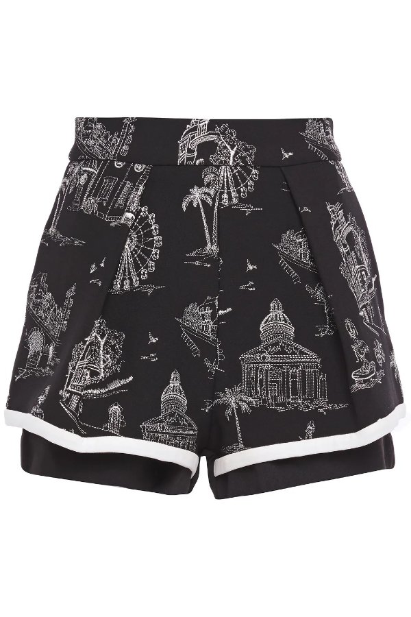 Ipom layered embroidered stretch-crepe shorts
