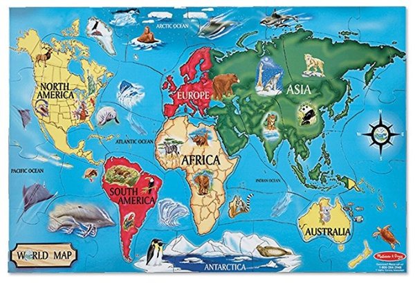 世界地图拼图 (33片， 2 x 3 英尺)