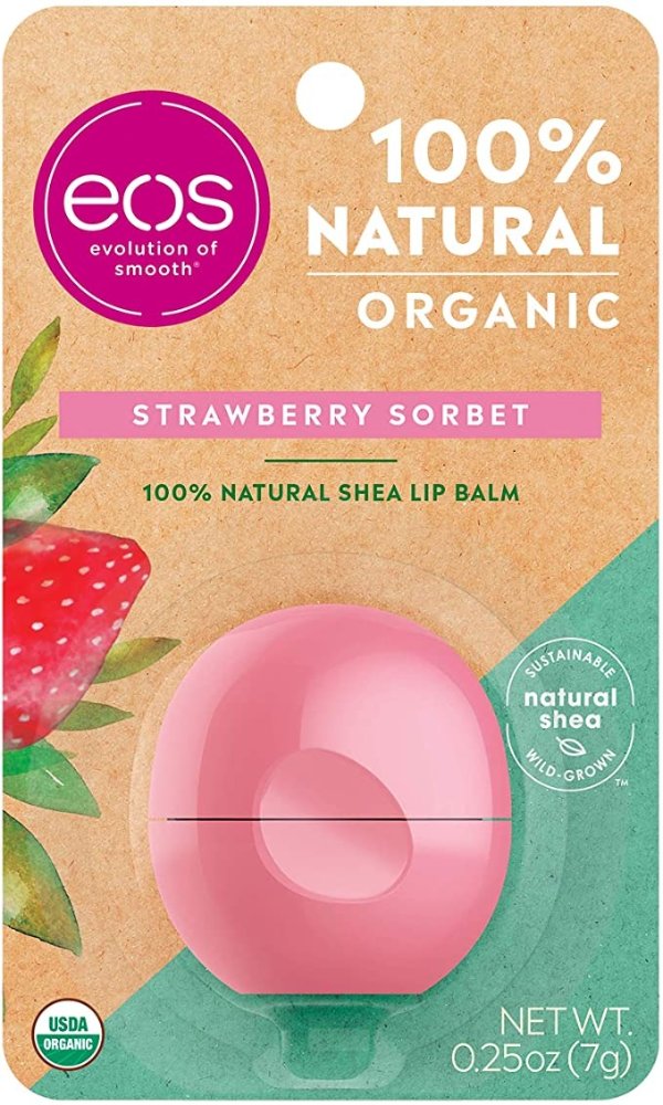 USDA Organic Lip Balm - Strawberry Sorbet | Lip Care to Moisturize Dry Lips | 100% Natural and Gluten Free | Long Lasting Hydration | 0.25 oz