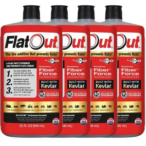FlatOut Multi-Purpose Tire Sealant - Prevents and Repairs Flat Tires, Seals Leaks, Contains Kevlar, 32-Ounce Bottle, 4-Pack